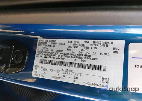 2021 Ford F-150 Xlt из США, поврежденный, VIN 1FTEW1EP4MFA24269